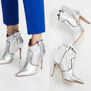 Veronica Beard Loretta Silver Ankle Boots Size 37